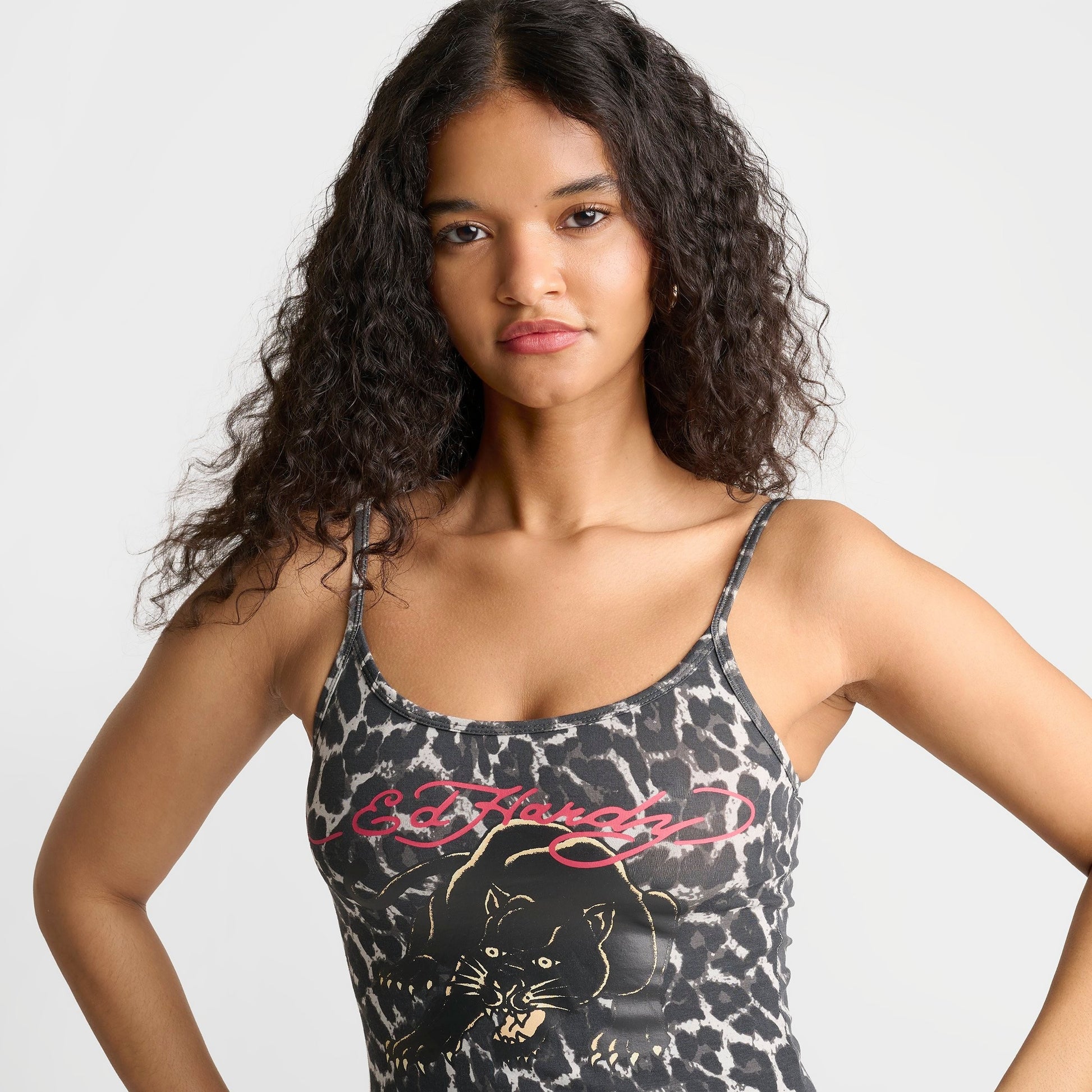 Women's Ed Hardy Panther Cami Tank Top - Black Leopard