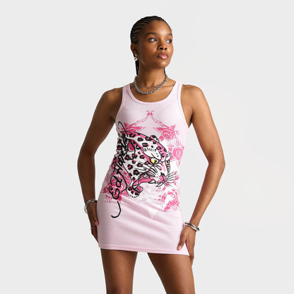 Women's Ed Hardy Flame Skull Rib Tank Dress - Pink Ballerina