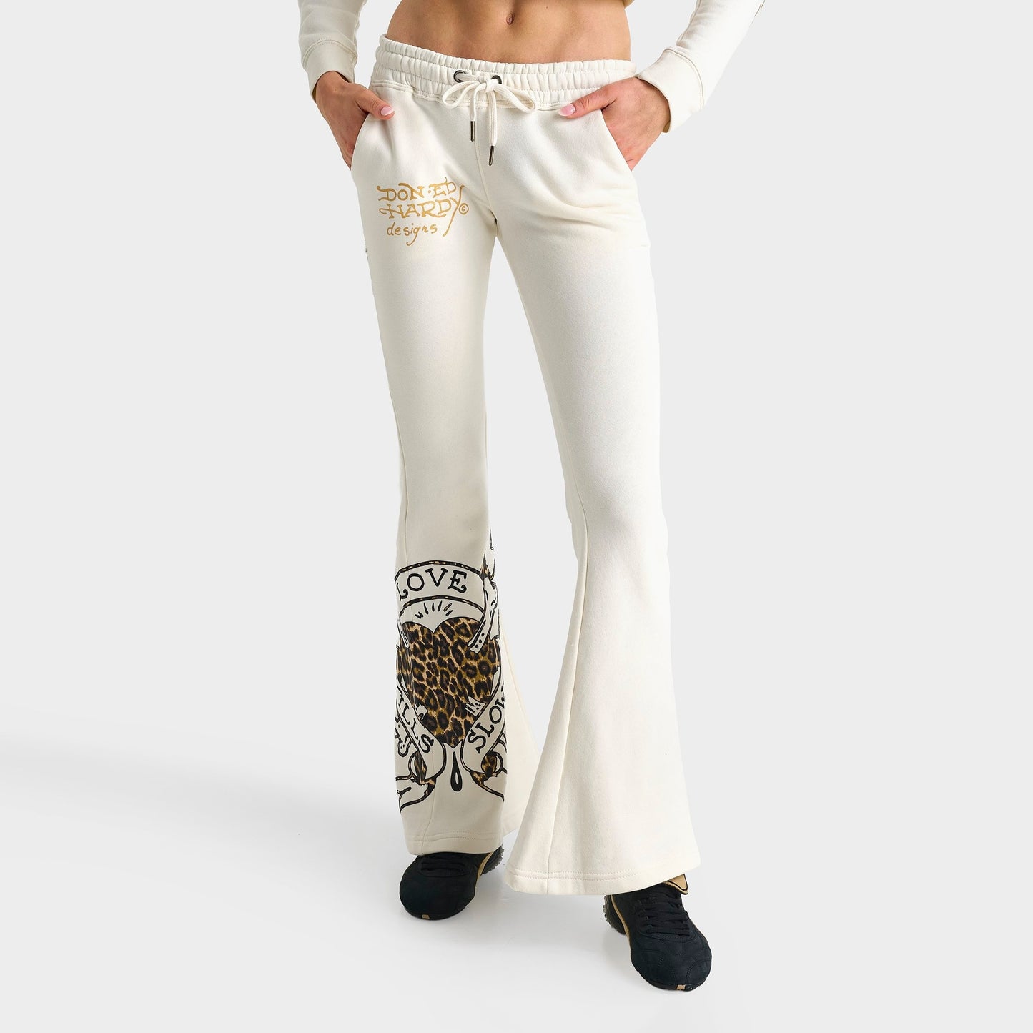 Women's Ed Hardy "Love Kills Slowly" Bootcut Fleece Jogger Pants - Ivory