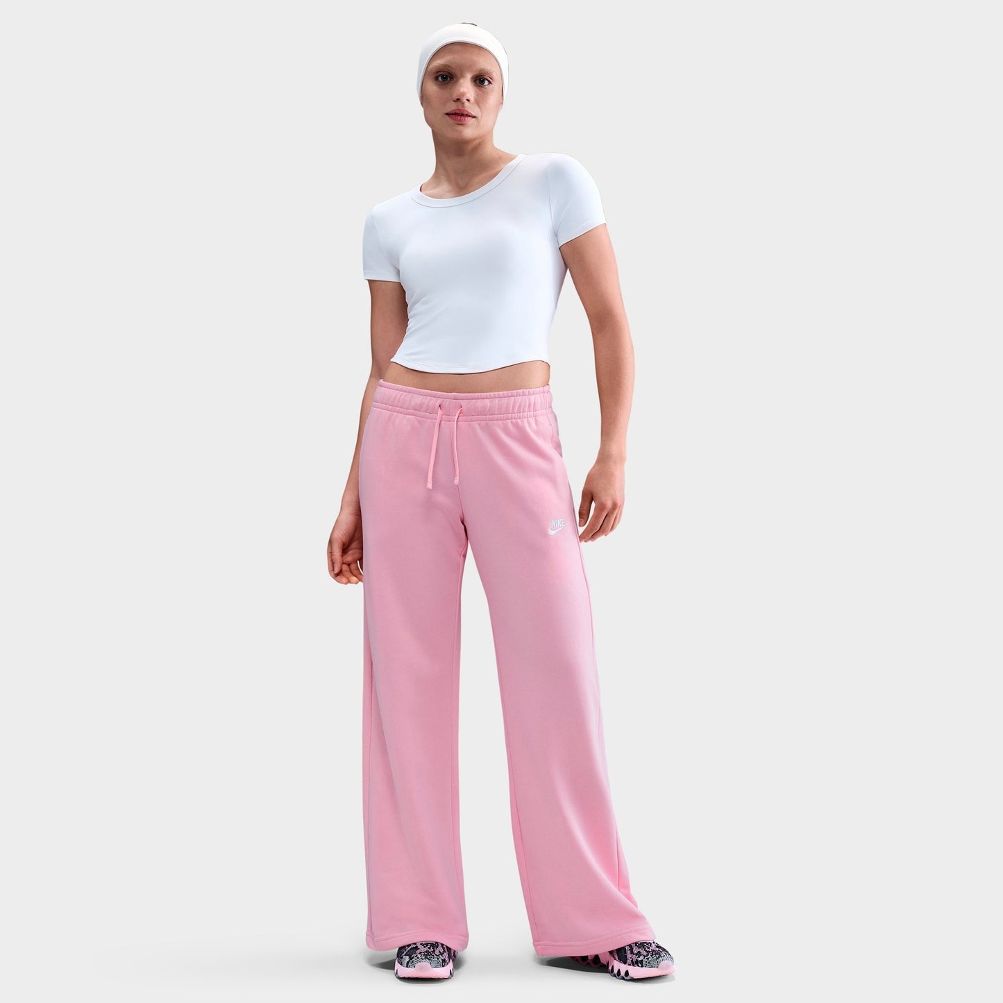 Women's Nike Sportswear Club Fleece Wide Leg Sweatpants - Medium Soft Pink/White