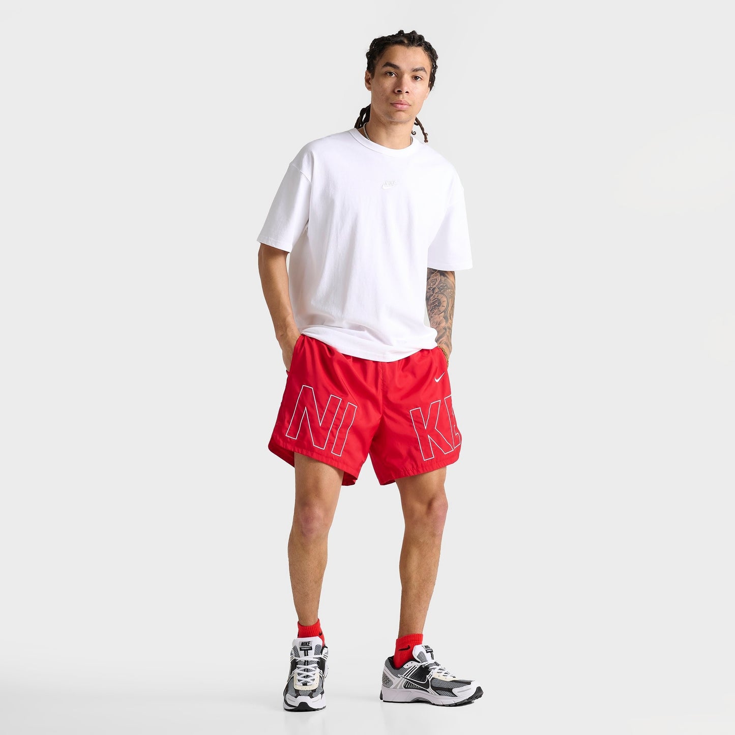 Men's Nike Sportswear Embroidered Woven Flow Shorts - Red/White