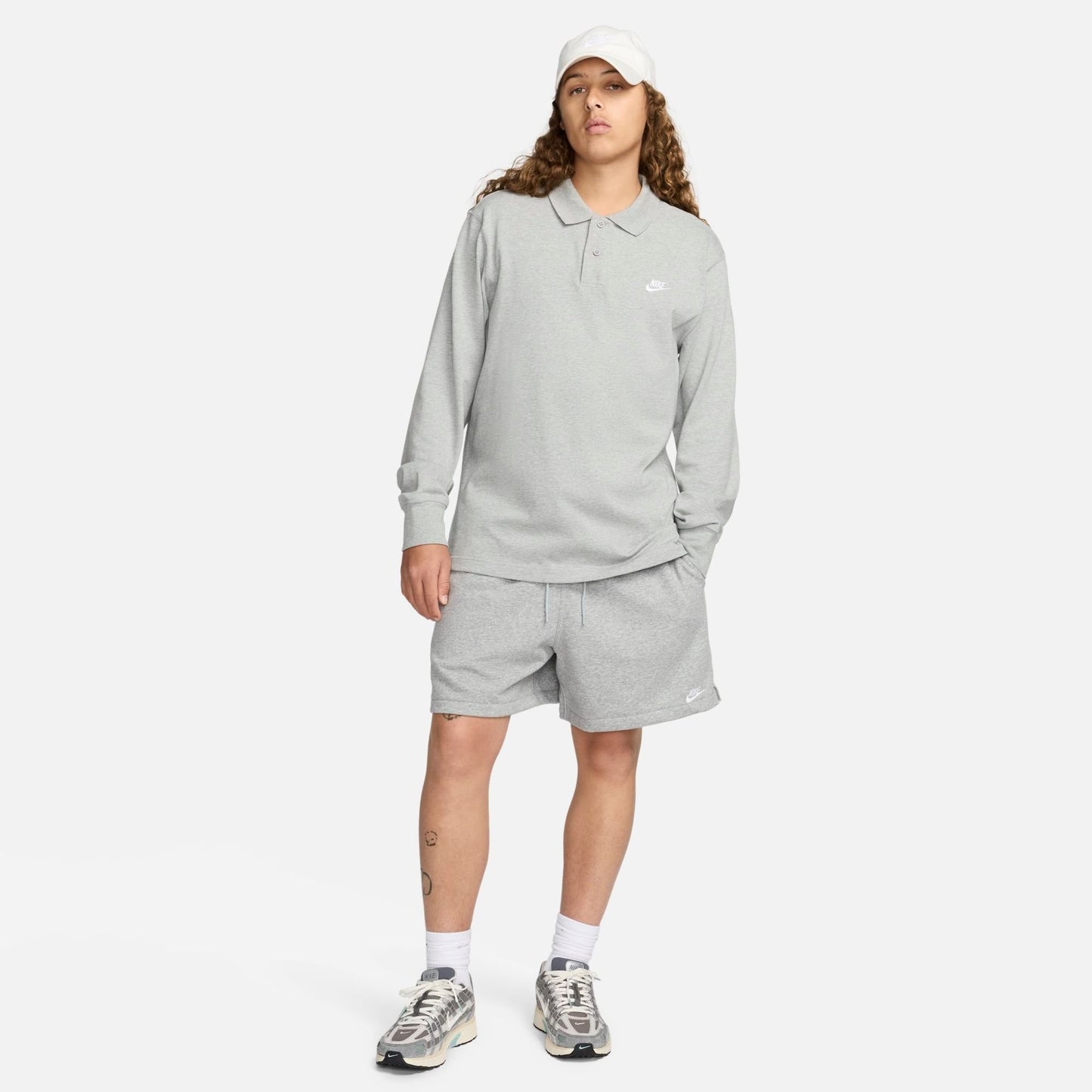 Men's Nike Club French Terry Flow Shorts - Dark Grey Heather/Light Smoke Grey/White