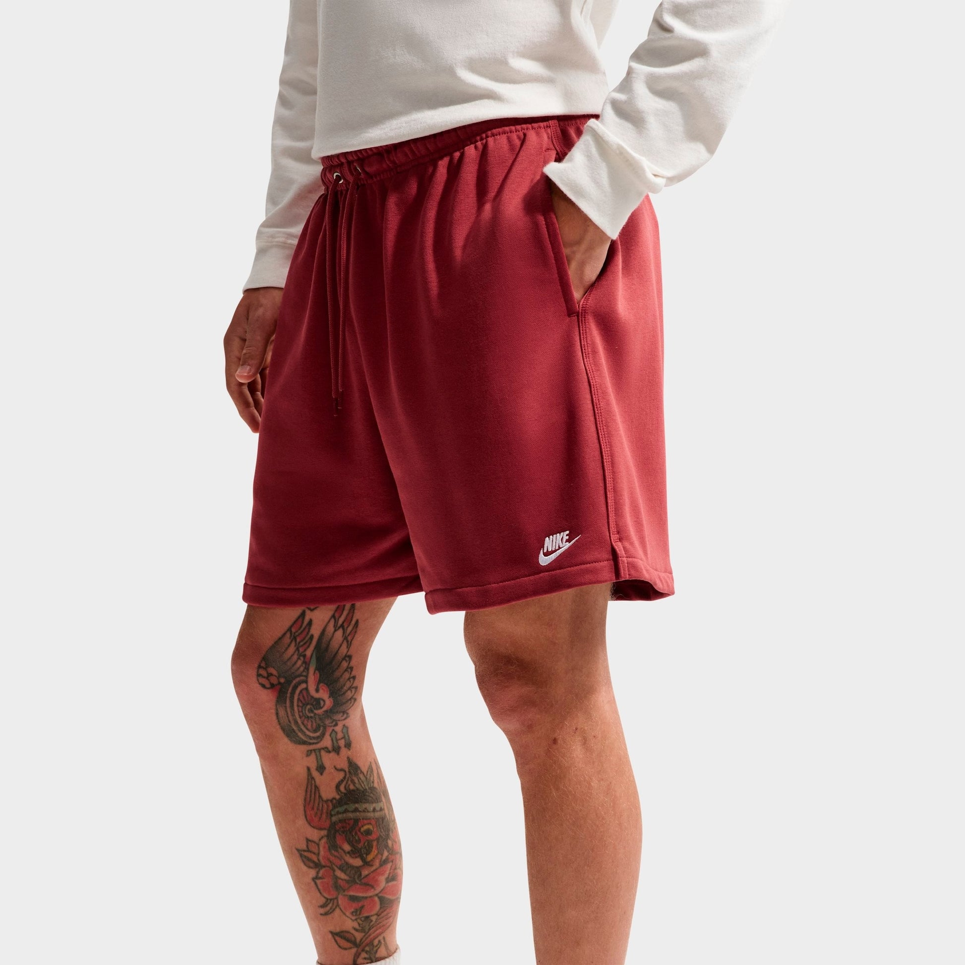 Men's Nike Club French Terry Flow Shorts - Team Crimson/Team Crimson/White