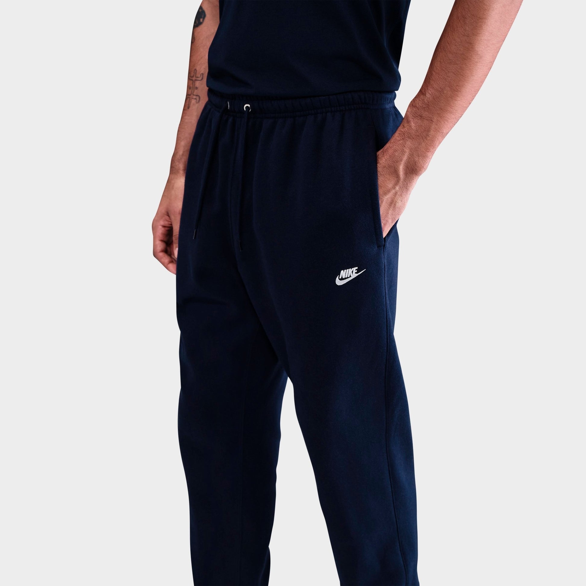 Men's Nike Club Fleece Brushed Premium Cuffed Sweatpants - Obsidian/Obsidian/White