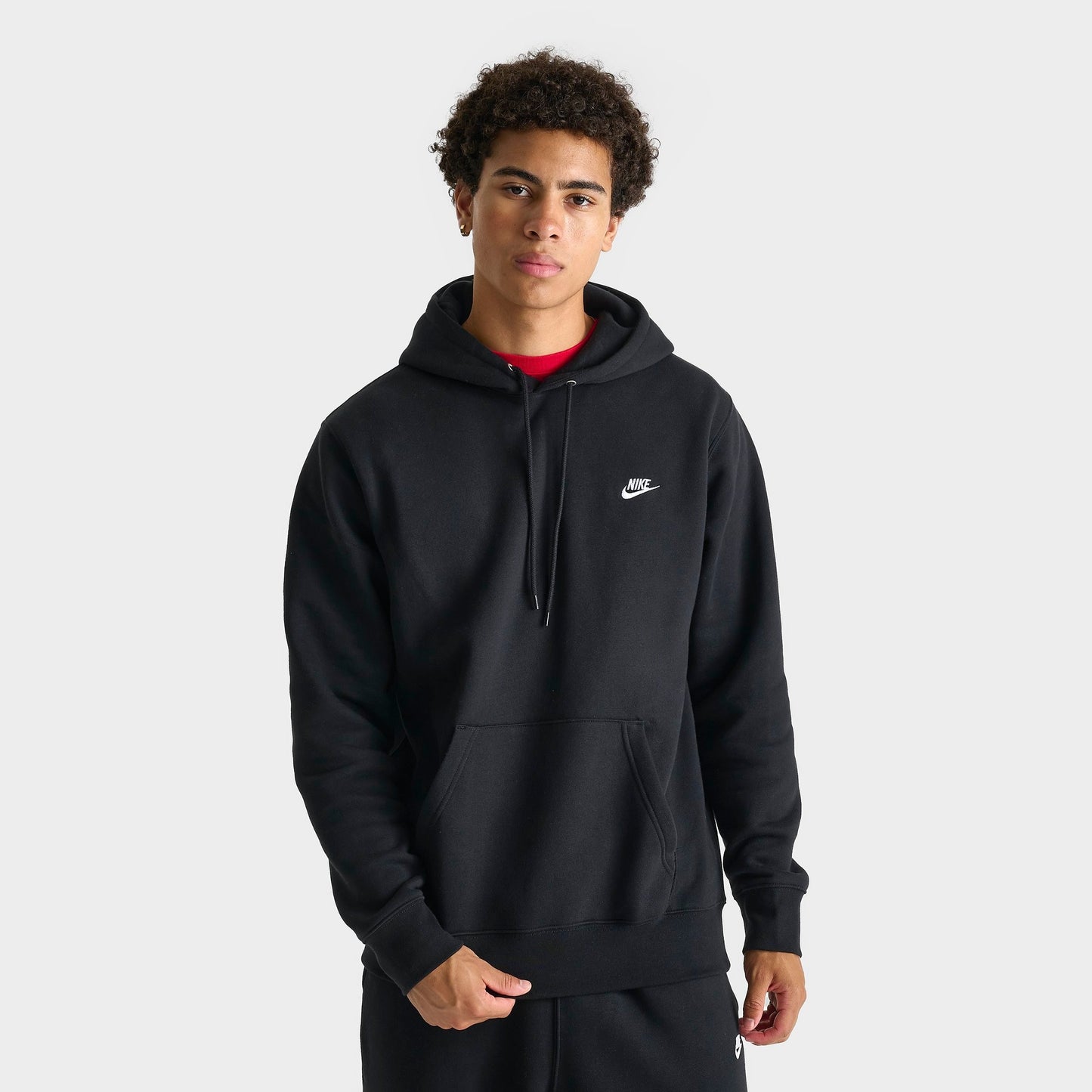 Men's Nike Club Fleece Premium Embroidered Pullover Hoodie - Black/Black/White
