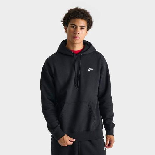 Men's Nike Club Fleece Premium Embroidered Pullover Hoodie - Black/Black/White