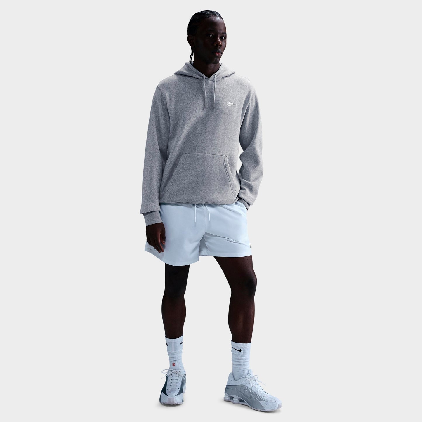 Men's Nike Club Fleece Premium Embroidered Pullover Hoodie - Dark Grey Heather/Light Smoke Grey/White