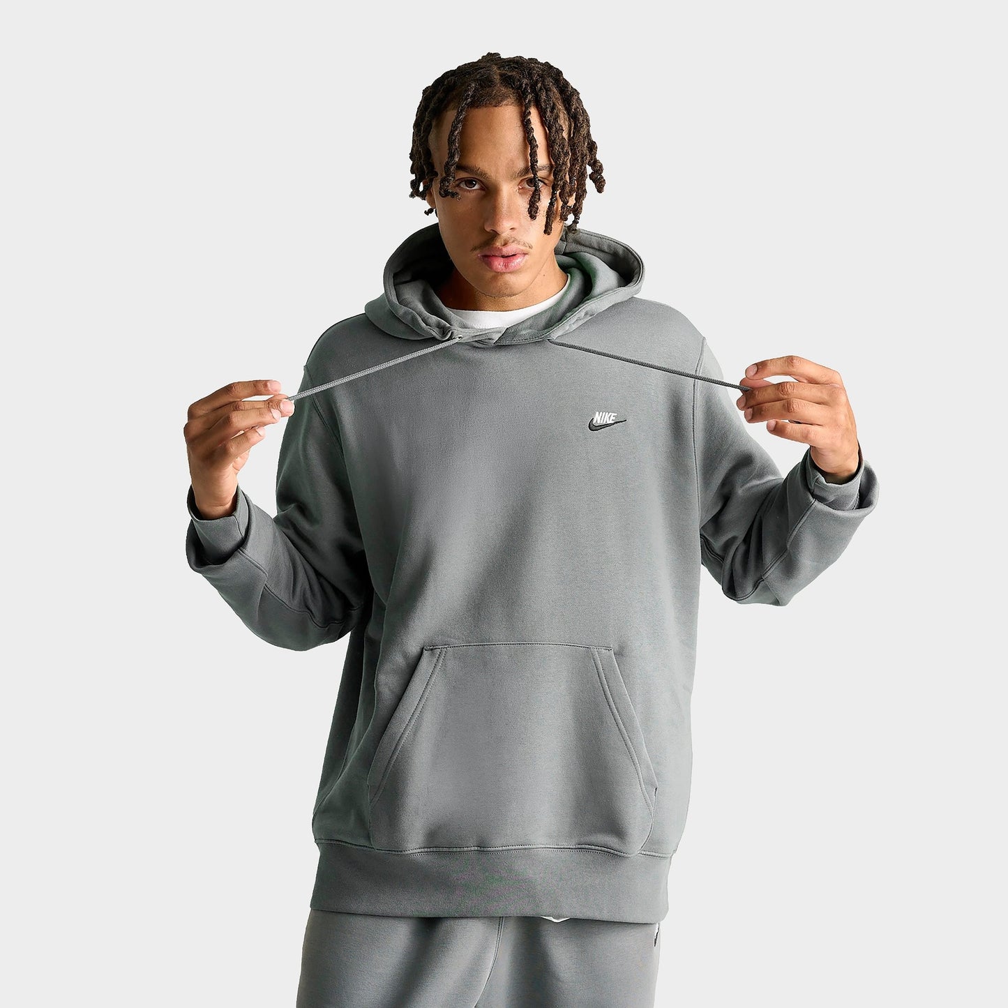 Men's Nike Club Fleece Premium Embroidered Pullover Hoodie - Smoke Grey/Smoke Grey/Multi