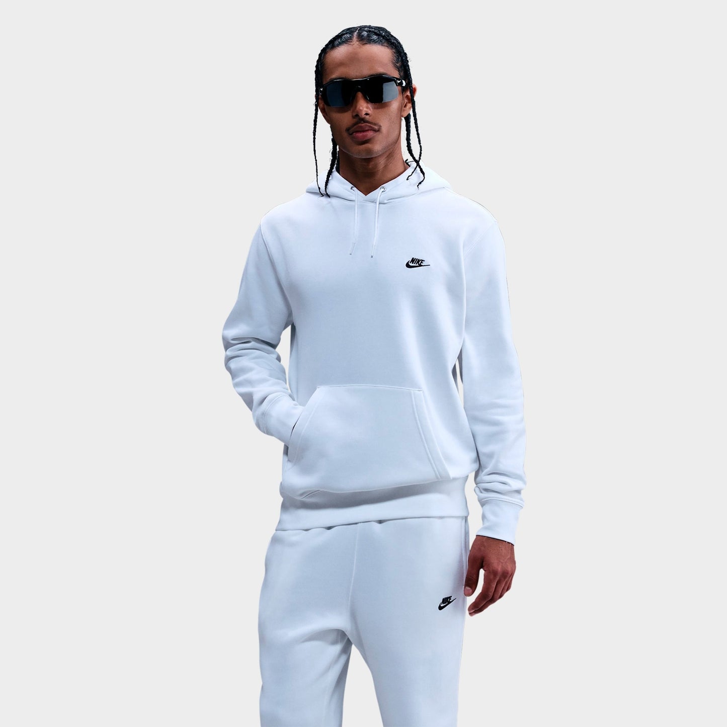 Men's Nike Club Fleece Premium Embroidered Pullover Hoodie - White/White/Black