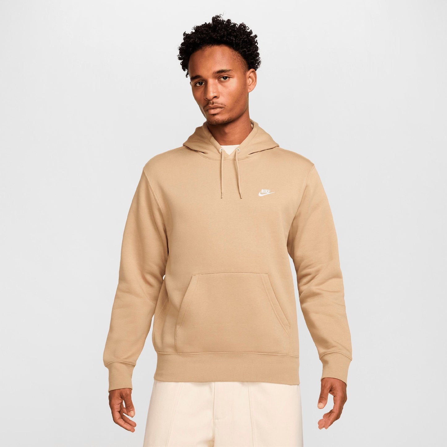 Men's Nike Club Fleece Premium Embroidered Pullover Hoodie - Parachute Beige/Parachute Beige/White