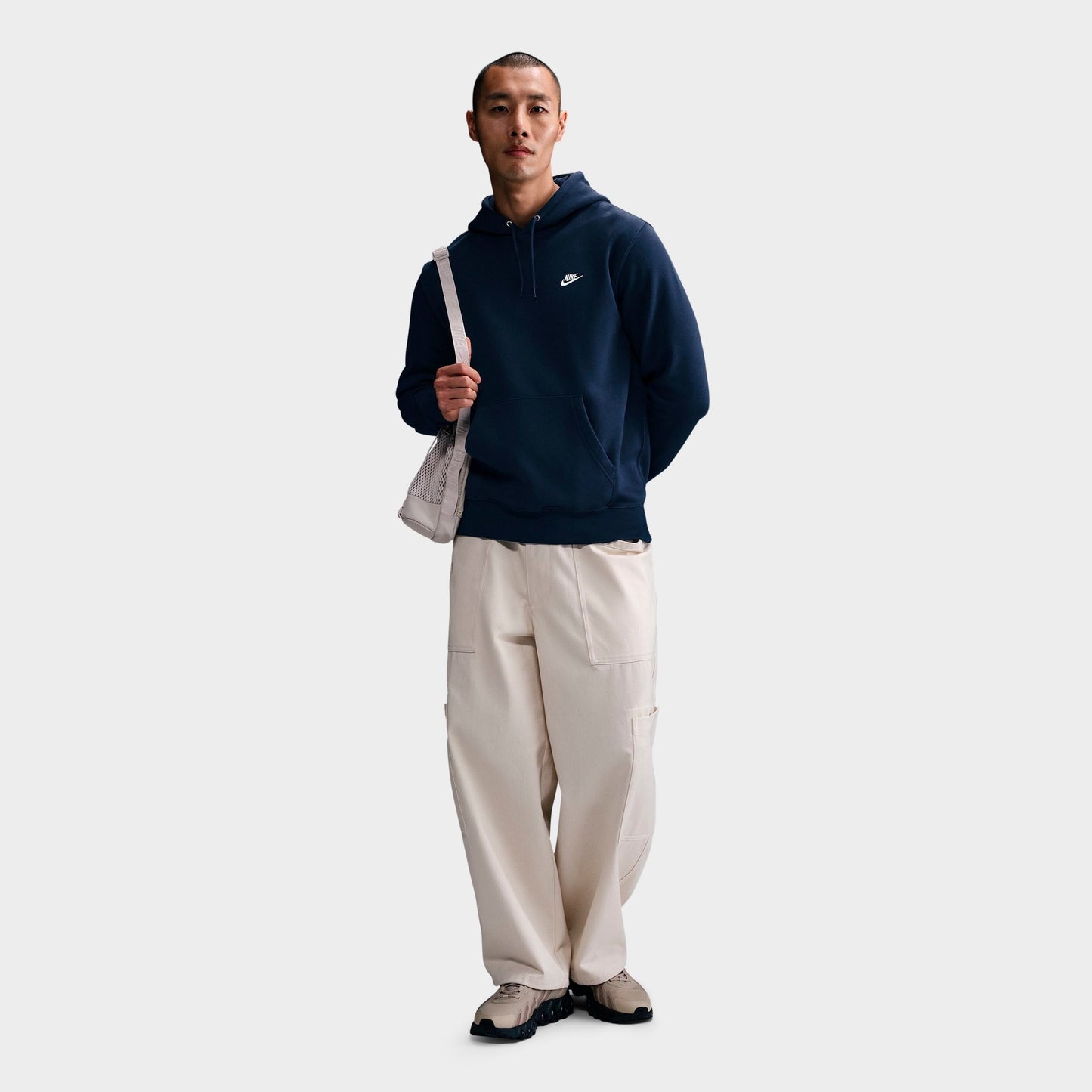 Men's Nike Club Fleece Premium Embroidered Pullover Hoodie - Obsidian/Obsidian/White