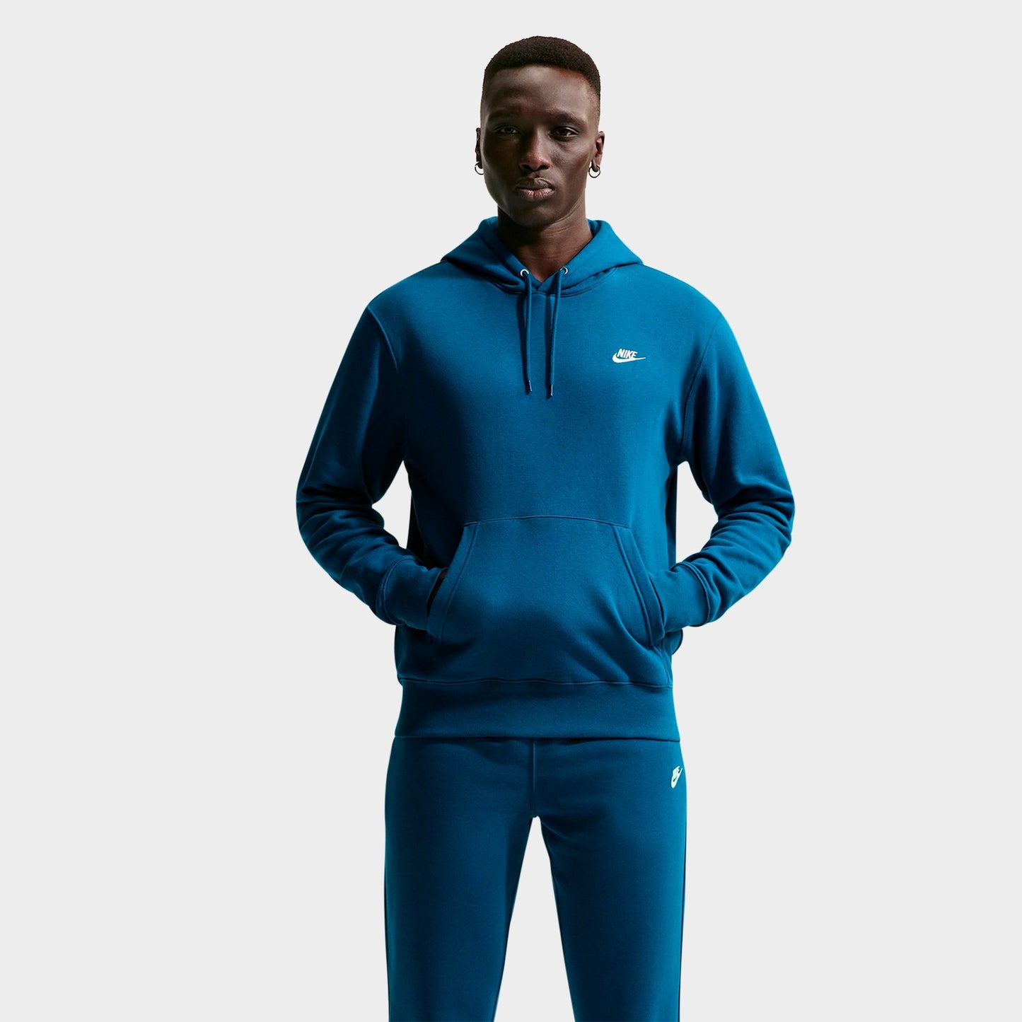 Men's Nike Club Fleece Premium Embroidered Pullover Hoodie - Court Blue/Court Blue/Light Khaki