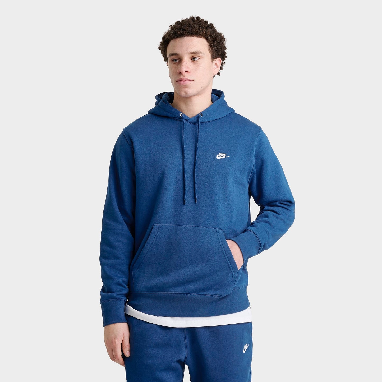 Men's Nike Club Fleece Premium Embroidered Pullover Hoodie - Court Blue/Court Blue