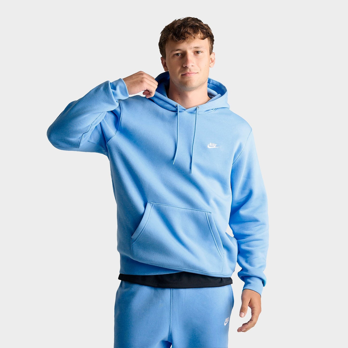 Men's Nike Club Fleece Premium Embroidered Pullover Hoodie - Football Blue/Football Blue/White