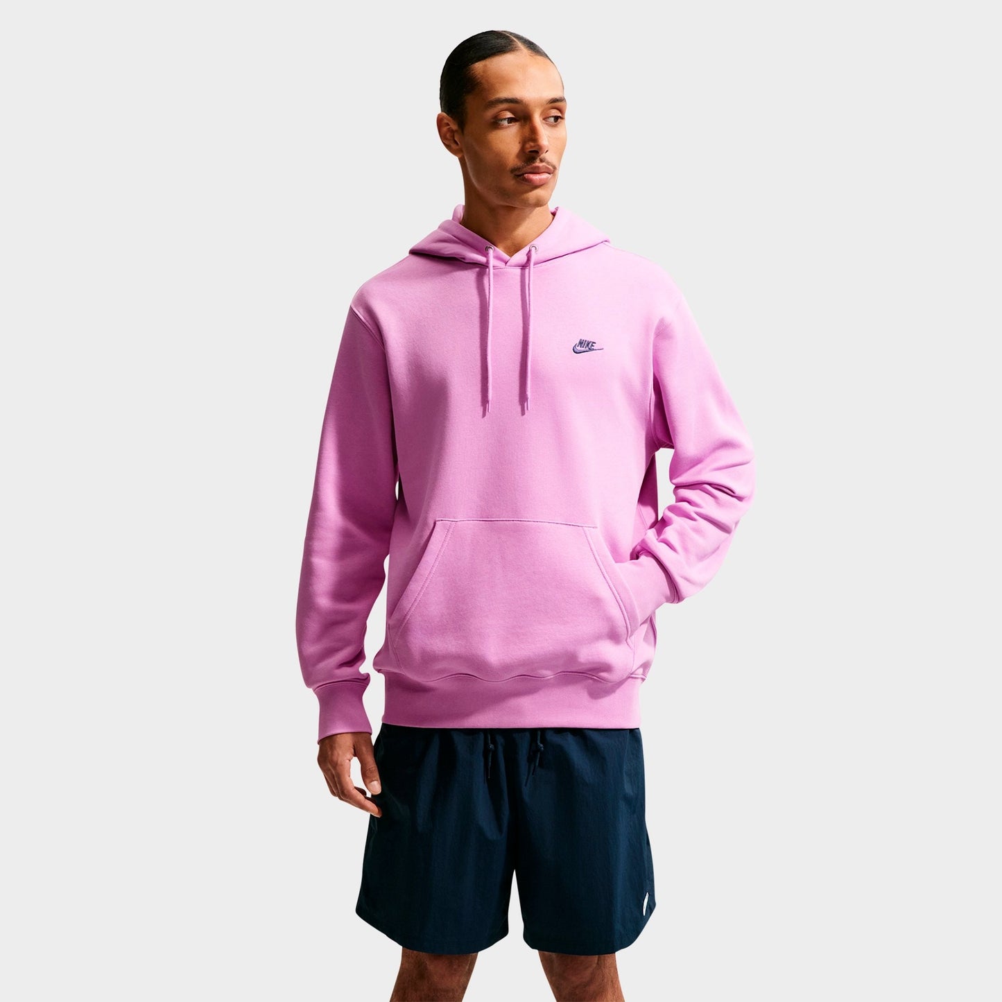 Men's Nike Club Fleece Premium Embroidered Pullover Hoodie - Light Magenta/Light Magenta/Midnight Navy