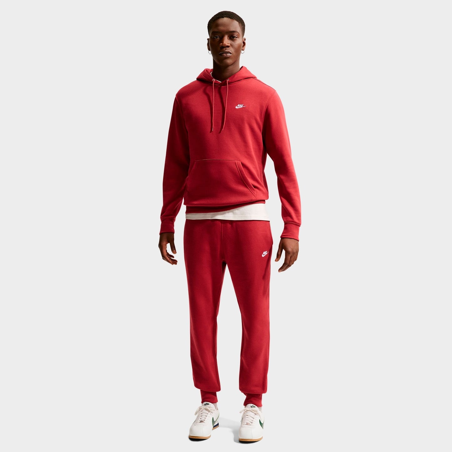 Men's Nike Club Fleece Premium Embroidered Pullover Hoodie - Team Crimson/Team Crimson/White