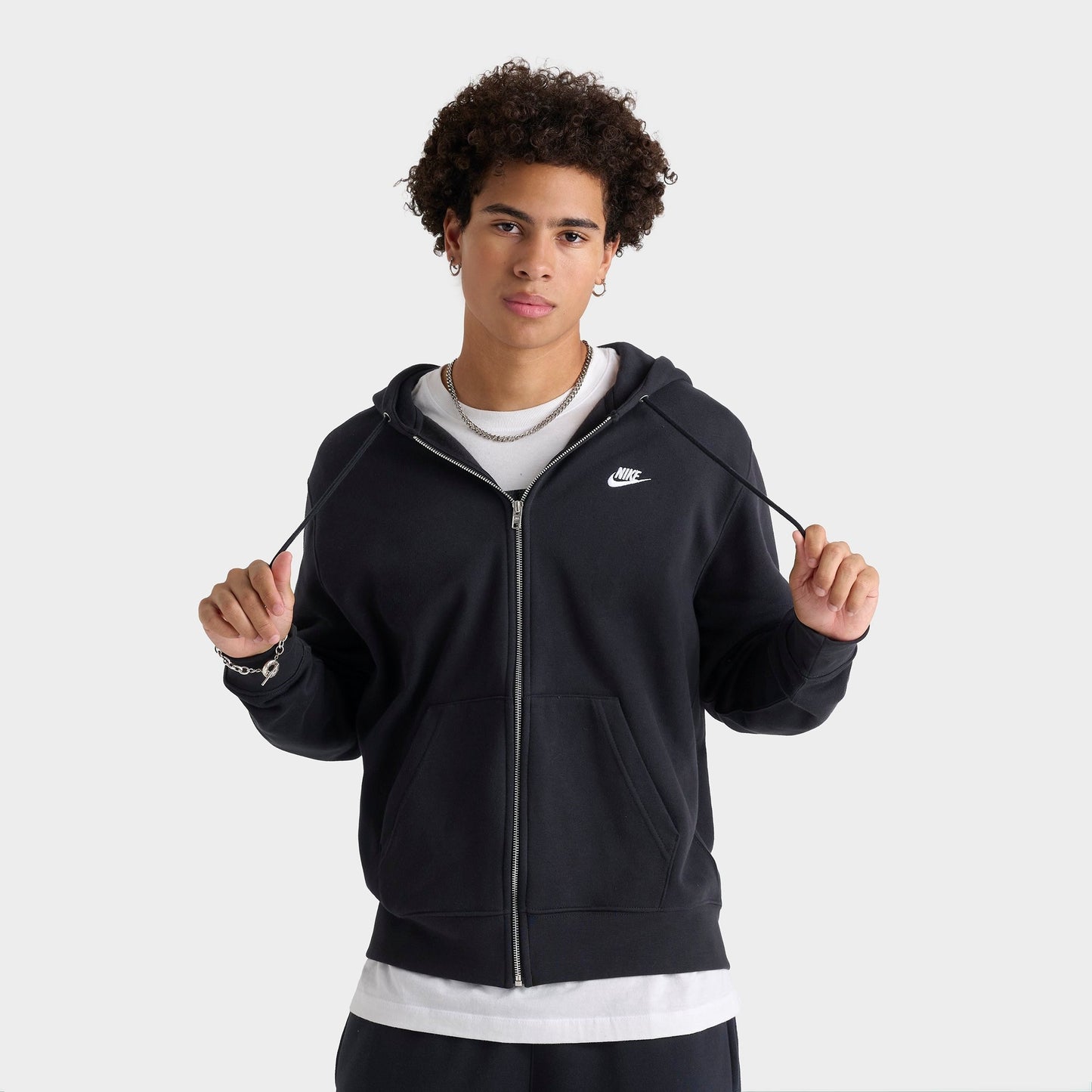 Men's Nike Club Fleece Embroidered Premium Full-Zip Hoodie - Black/Black/White