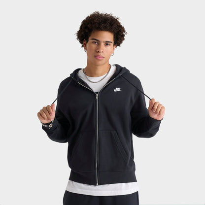 Men's Nike Club Fleece Embroidered Premium Full-Zip Hoodie - Black/Black/White