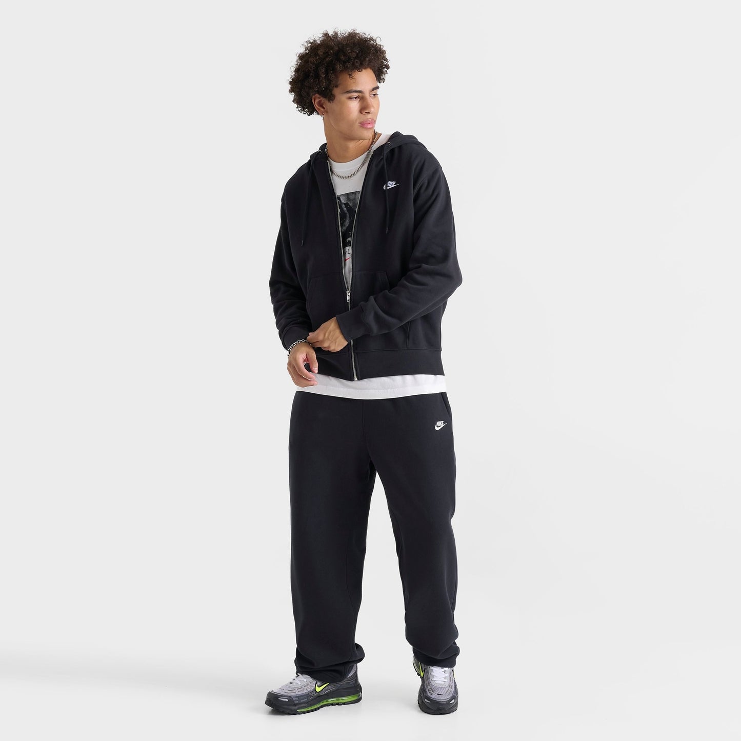 Men's Nike Club Fleece Embroidered Premium Full-Zip Hoodie - Black/Black/White