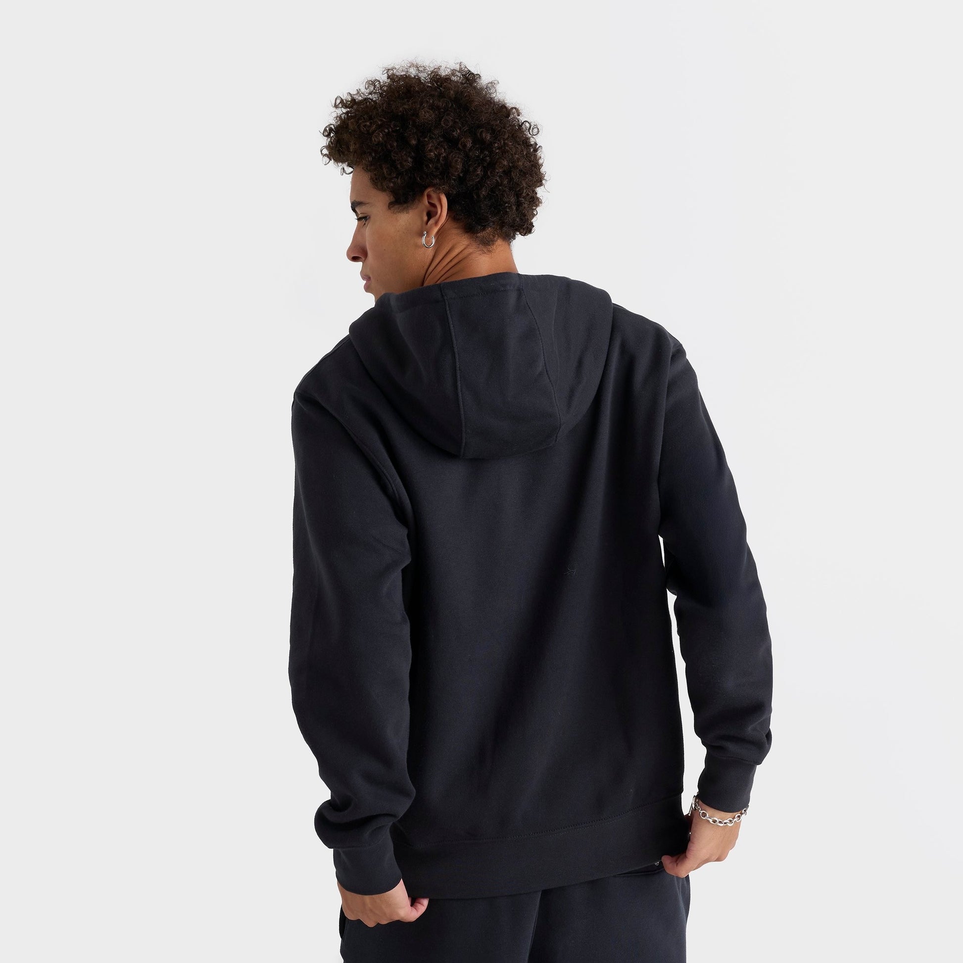 Men's Nike Club Fleece Embroidered Premium Full-Zip Hoodie - Black/Black/White
