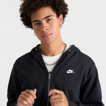 Men's Nike Club Fleece Embroidered Premium Full-Zip Hoodie - Black/Black/White