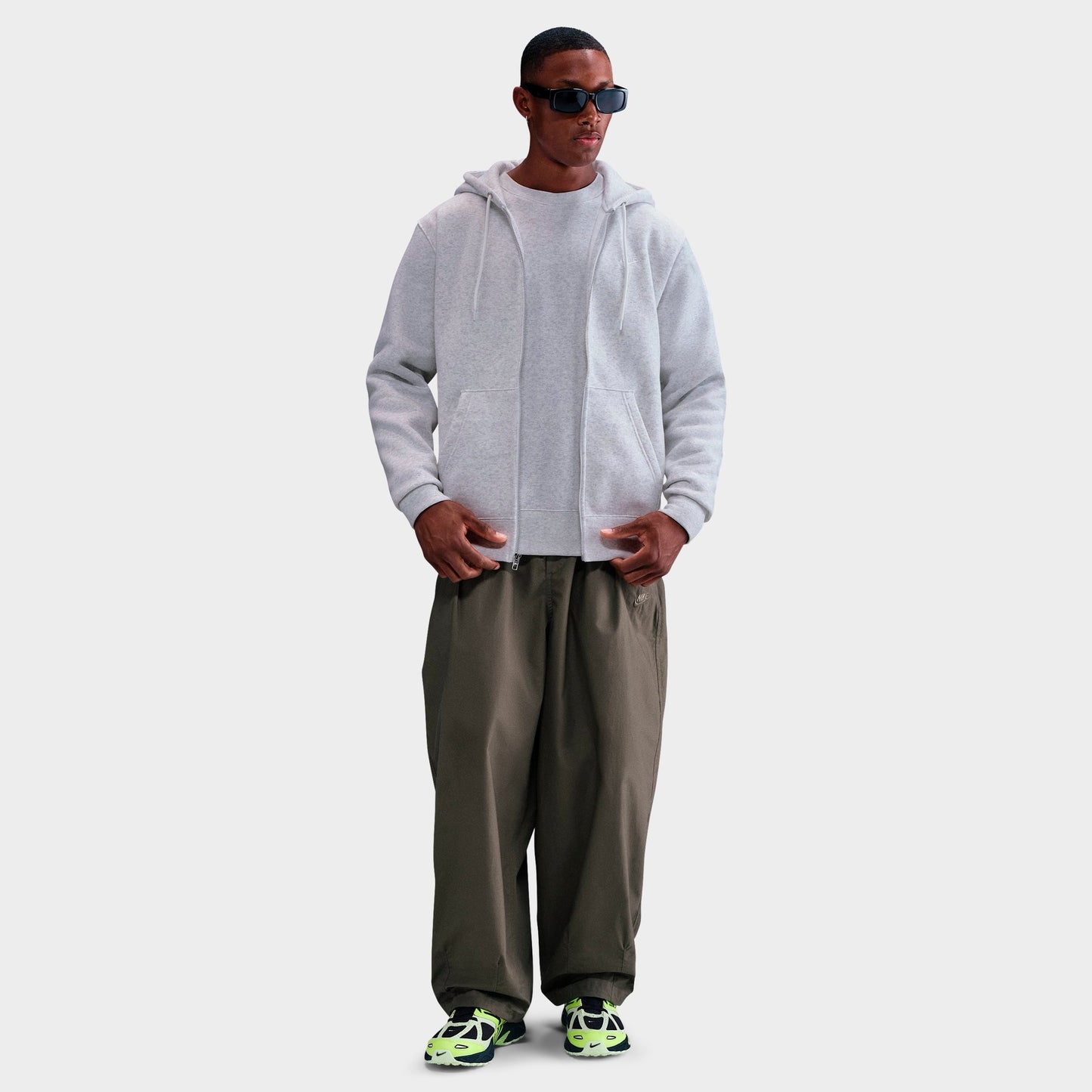 Men's Nike Club Fleece Embroidered Premium Full-Zip Hoodie - Birch Heather/White/White