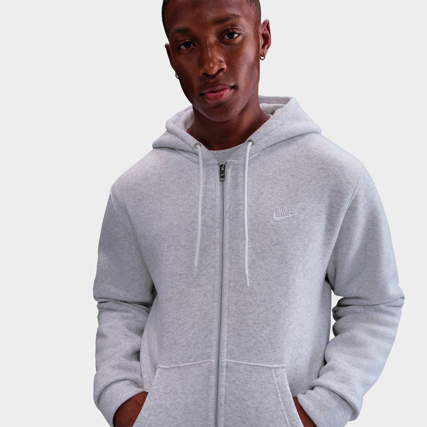 Men's Nike Club Fleece Embroidered Premium Full-Zip Hoodie - Birch Heather/White/White