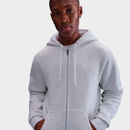 Men's Nike Club Fleece Embroidered Premium Full-Zip Hoodie - Birch Heather/White/White
