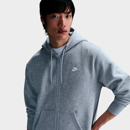 Men's Nike Club Fleece Embroidered Premium Full-Zip Hoodie - Dark Grey Heather/Light Smoke Grey/White