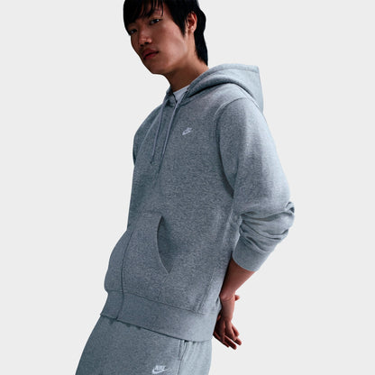 Men's Nike Club Fleece Embroidered Premium Full-Zip Hoodie - Dark Grey Heather/Light Smoke Grey/White