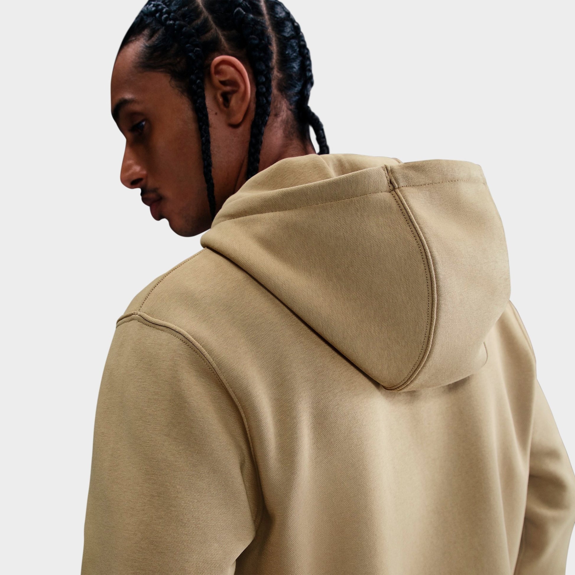 Men's Nike Club Fleece Embroidered Premium Full-Zip Hoodie - Parachute Beige/Parachute Beige/White