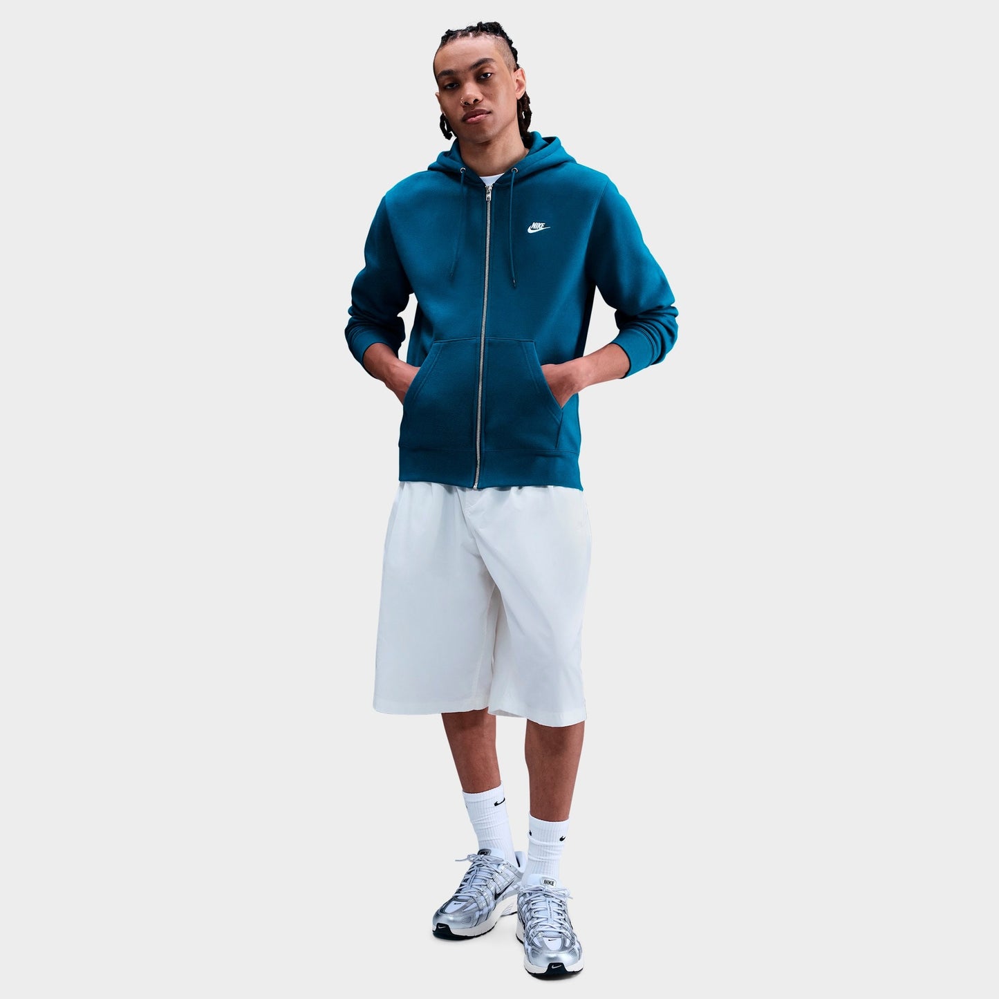 Men's Nike Club Fleece Embroidered Premium Full-Zip Hoodie - Green Abyss/Green Abyss/White