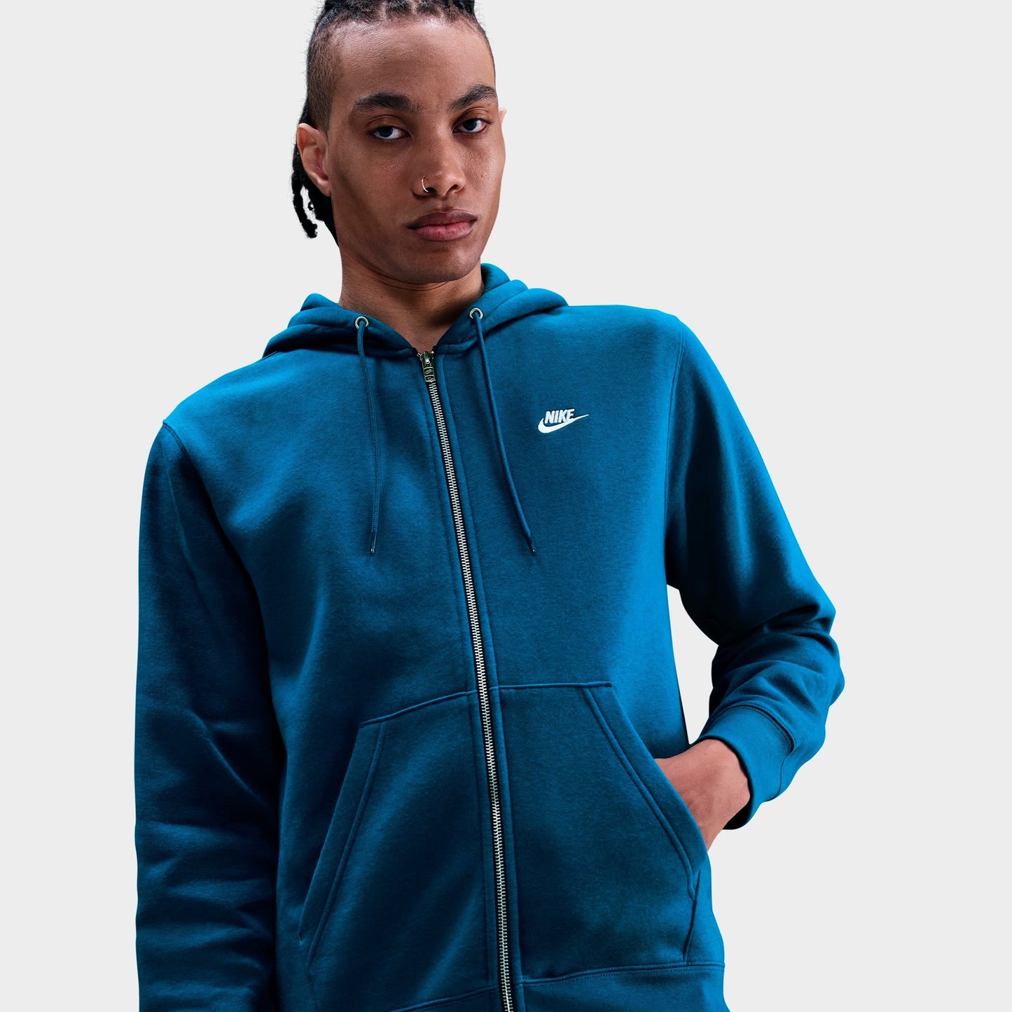 Men's Nike Club Fleece Embroidered Premium Full-Zip Hoodie - Green Abyss/Green Abyss/White