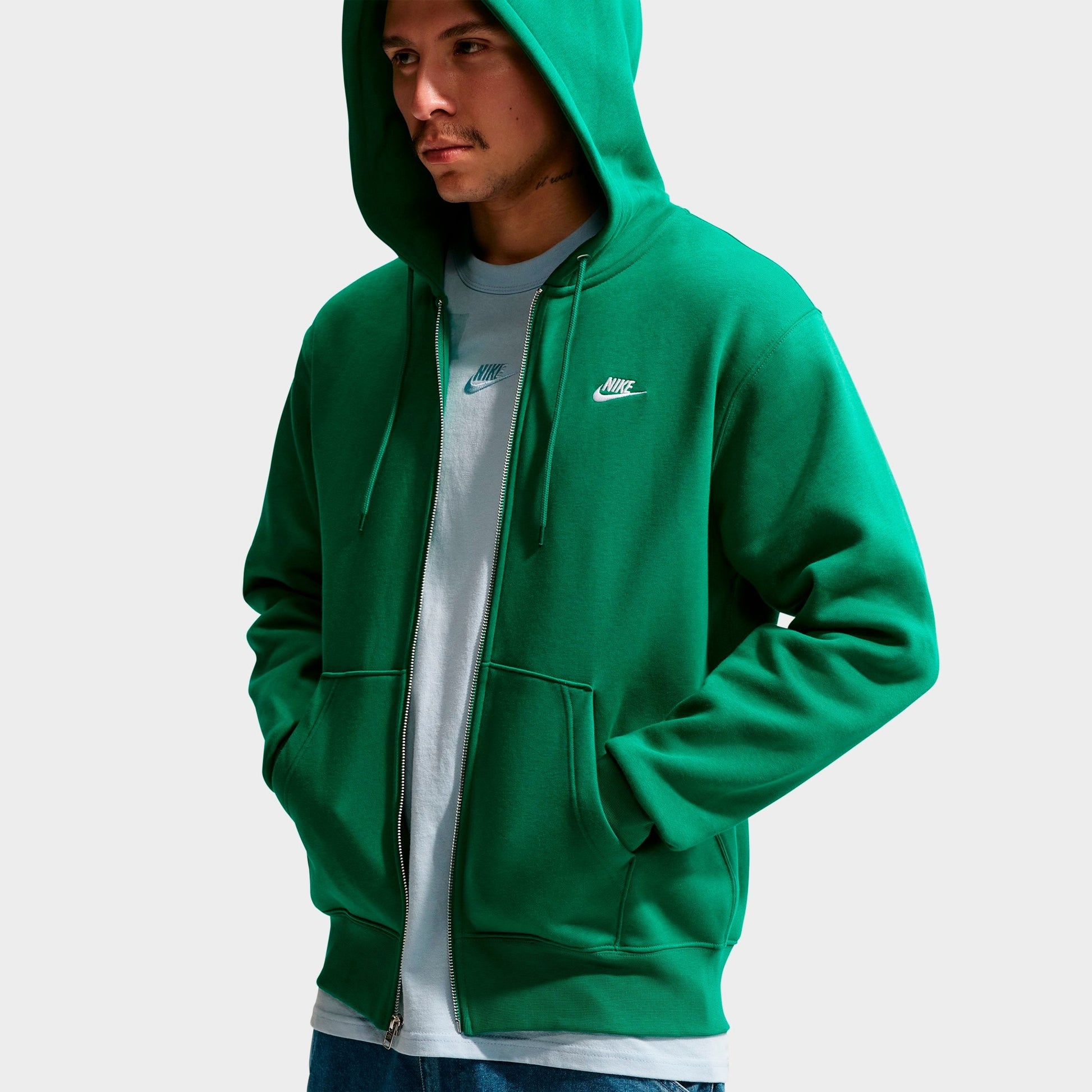 Men's Nike Club Fleece Embroidered Premium Full-Zip Hoodie - Malachite/Malachite/White