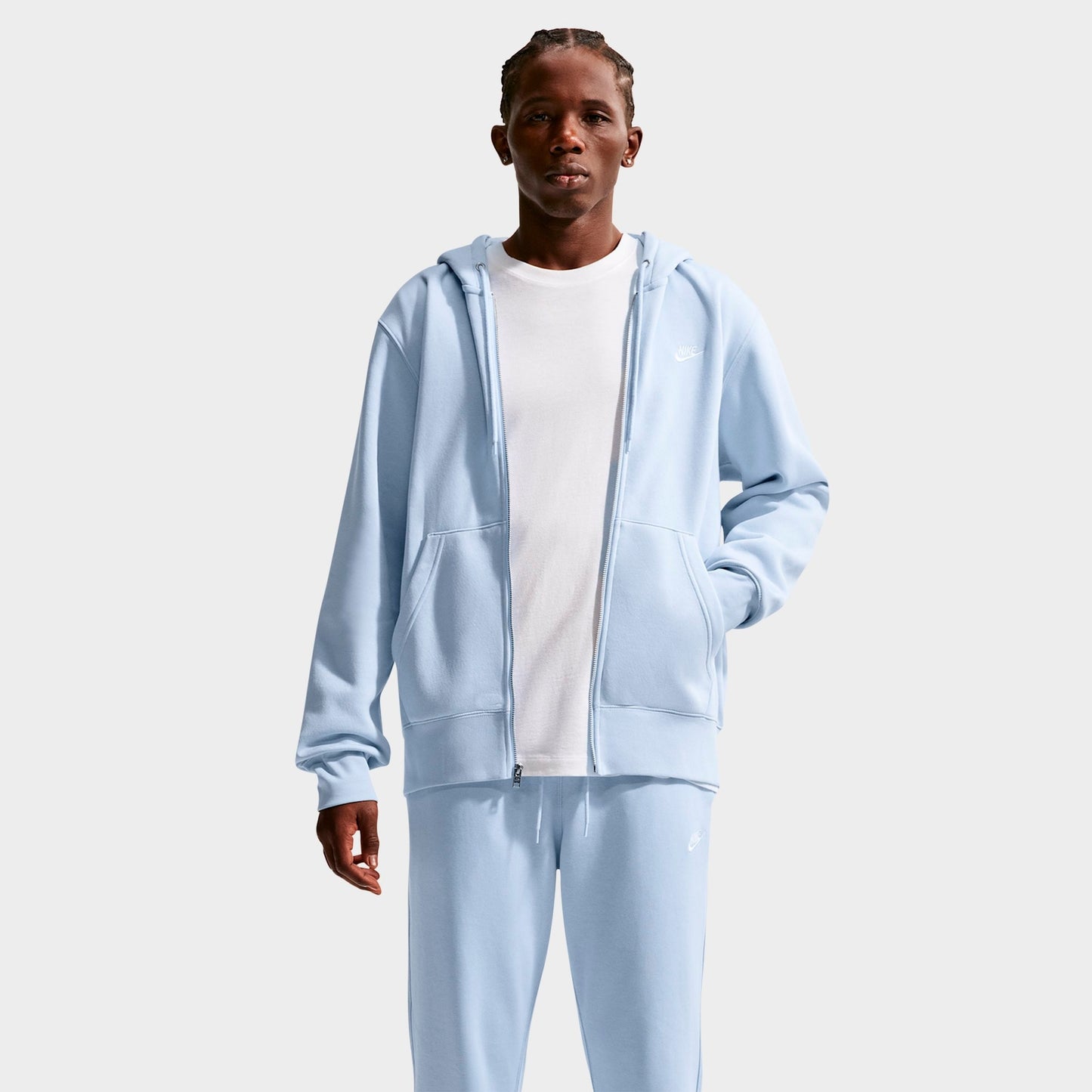 Men's Nike Club Fleece Embroidered Premium Full-Zip Hoodie - Hydrogen Blue/Hydrogen Blue/White