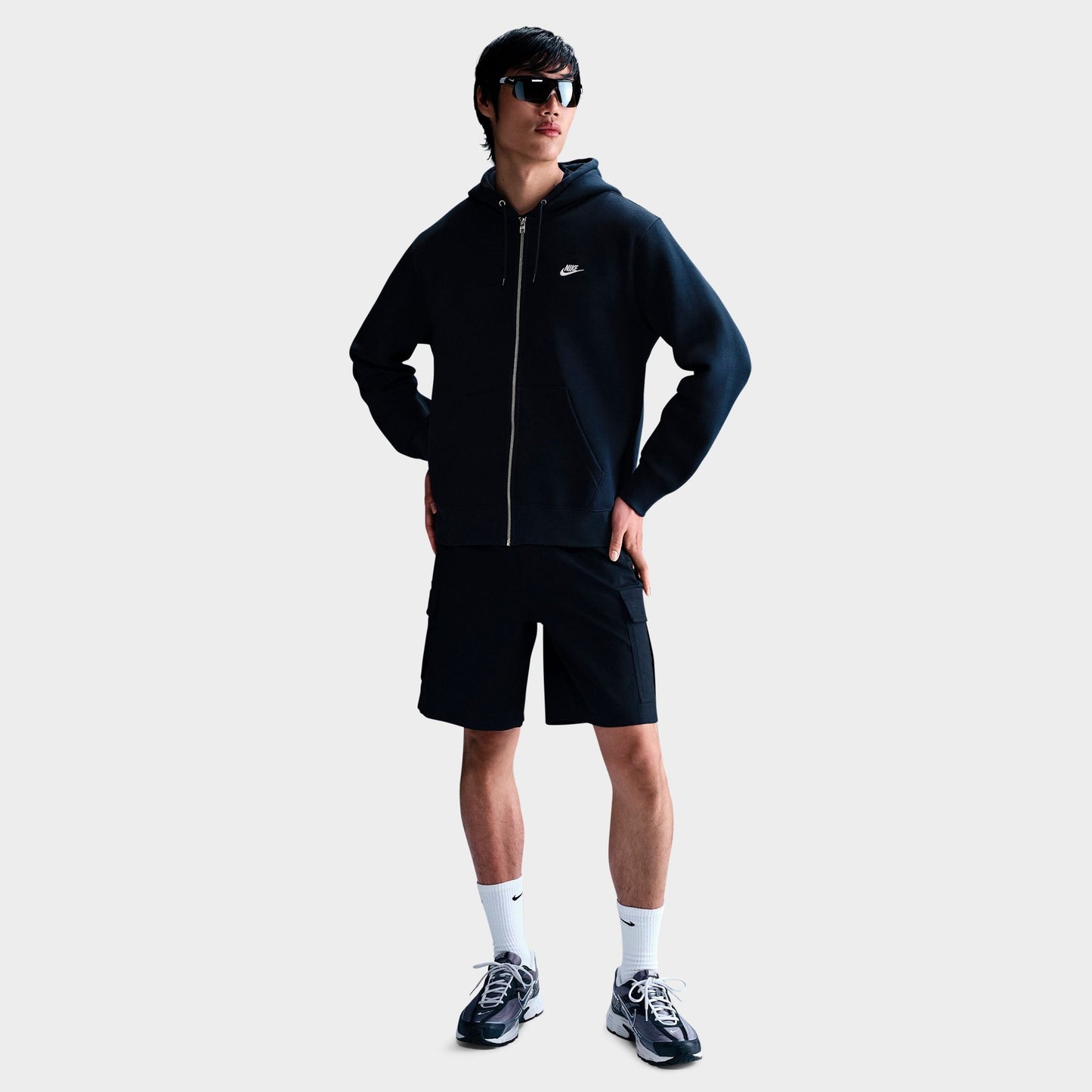Men's Nike Club Fleece Embroidered Premium Full-Zip Hoodie - Obsidian/Obsidian/White