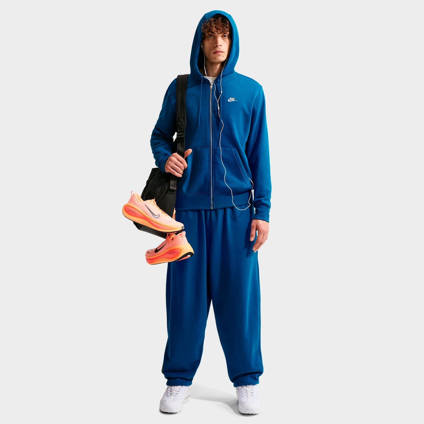 Men's Nike Club Fleece Embroidered Premium Full-Zip Hoodie - Court Blue/Court Blue/Light Khaki