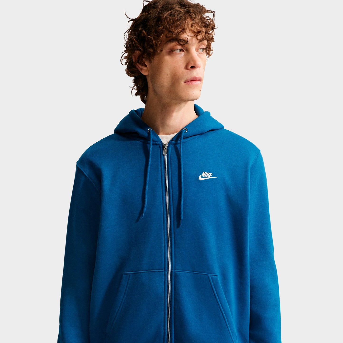 Men's Nike Club Fleece Embroidered Premium Full-Zip Hoodie - Court Blue/Court Blue/Light Khaki