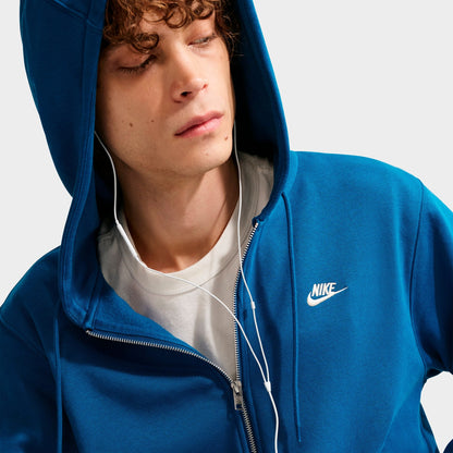 Men's Nike Club Fleece Embroidered Premium Full-Zip Hoodie - Court Blue/Court Blue/Light Khaki