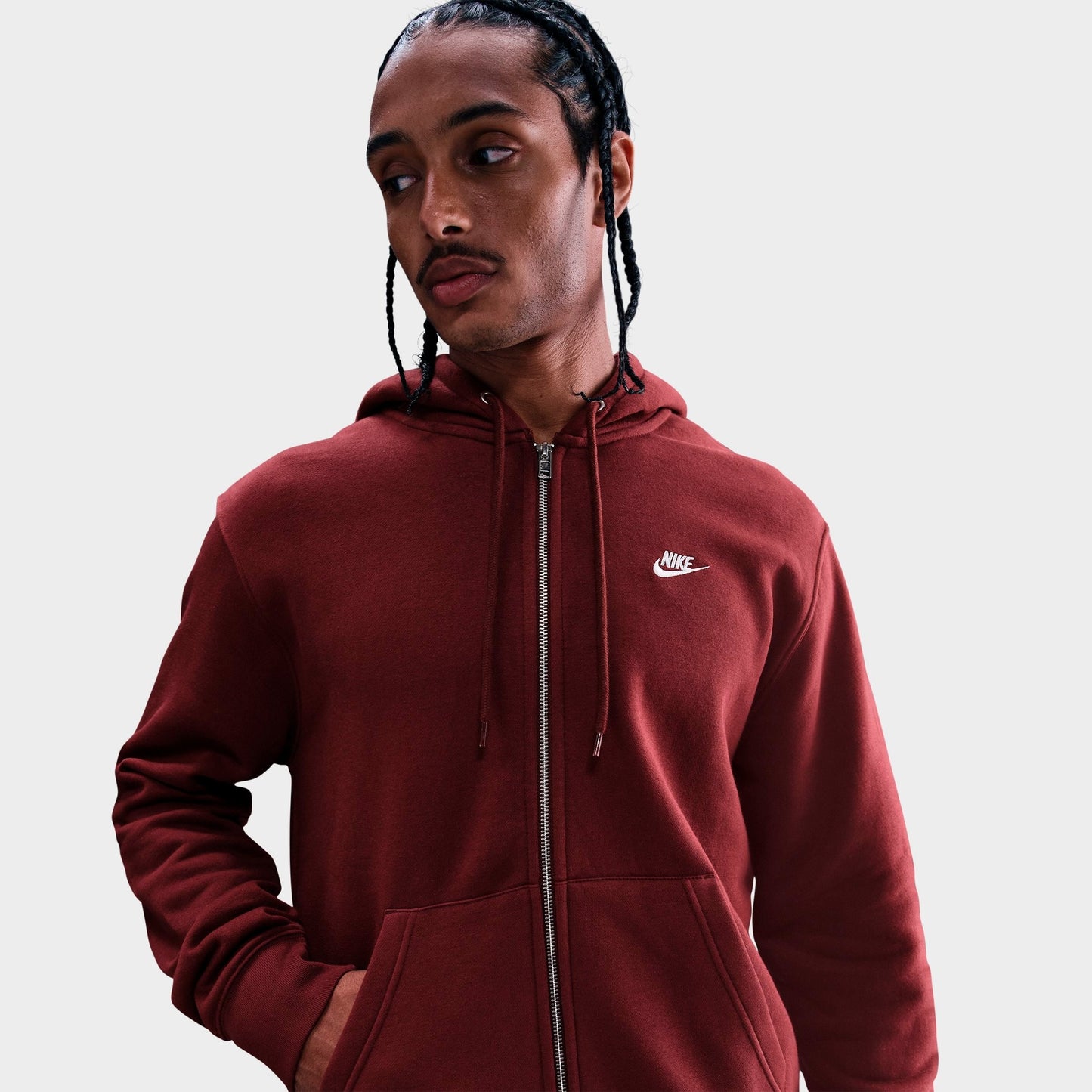 Men's Nike Club Fleece Embroidered Premium Full-Zip Hoodie - Dark Team Red/Dark Team Red/White