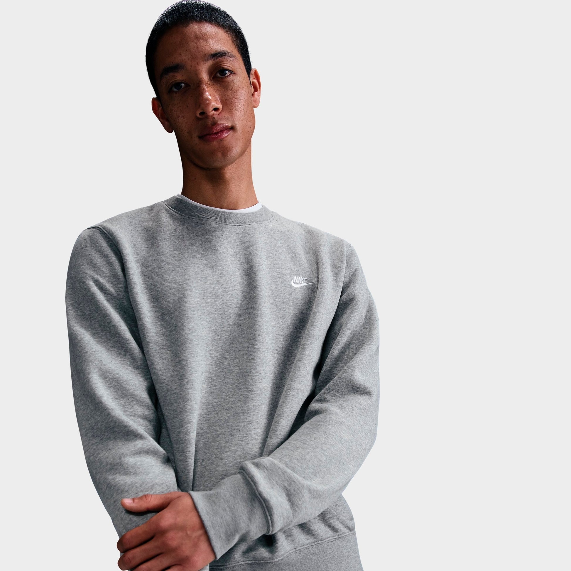 Men's Nike Club Fleece Premium Crewneck Sweatshirt - Dark Grey Heather/White
