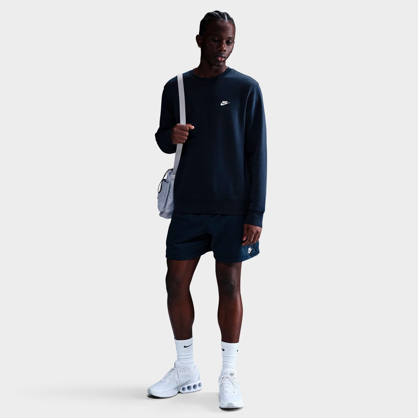 Men's Nike Club Fleece Premium Crewneck Sweatshirt - Obsidian/White