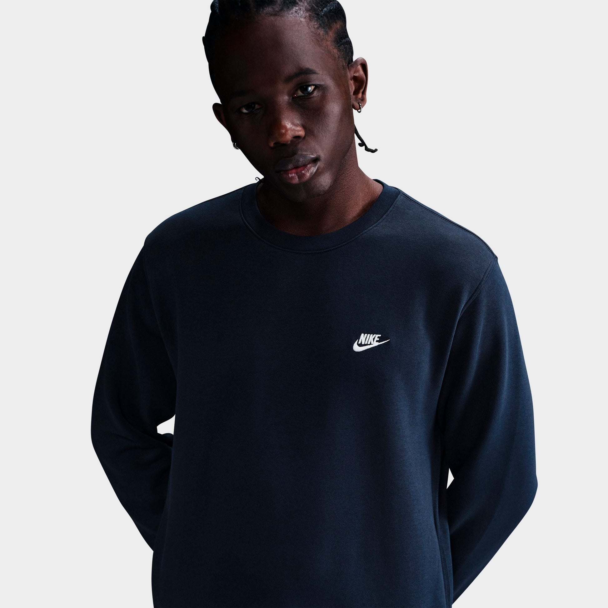 Men's Nike Club Fleece Premium Crewneck Sweatshirt - Obsidian/White