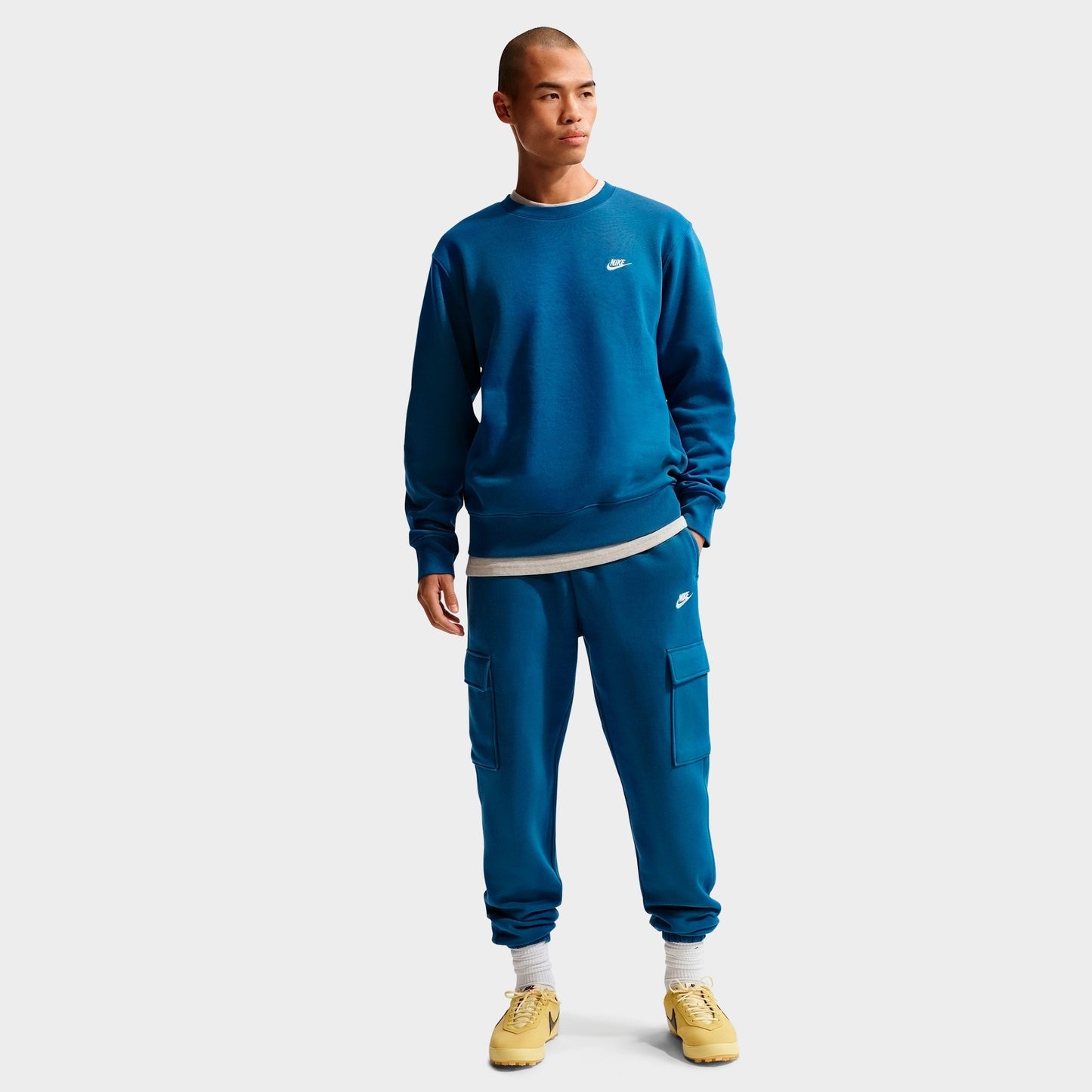 Men's Nike Club Fleece Premium Crewneck Sweatshirt - Court Blue/Light KhakI