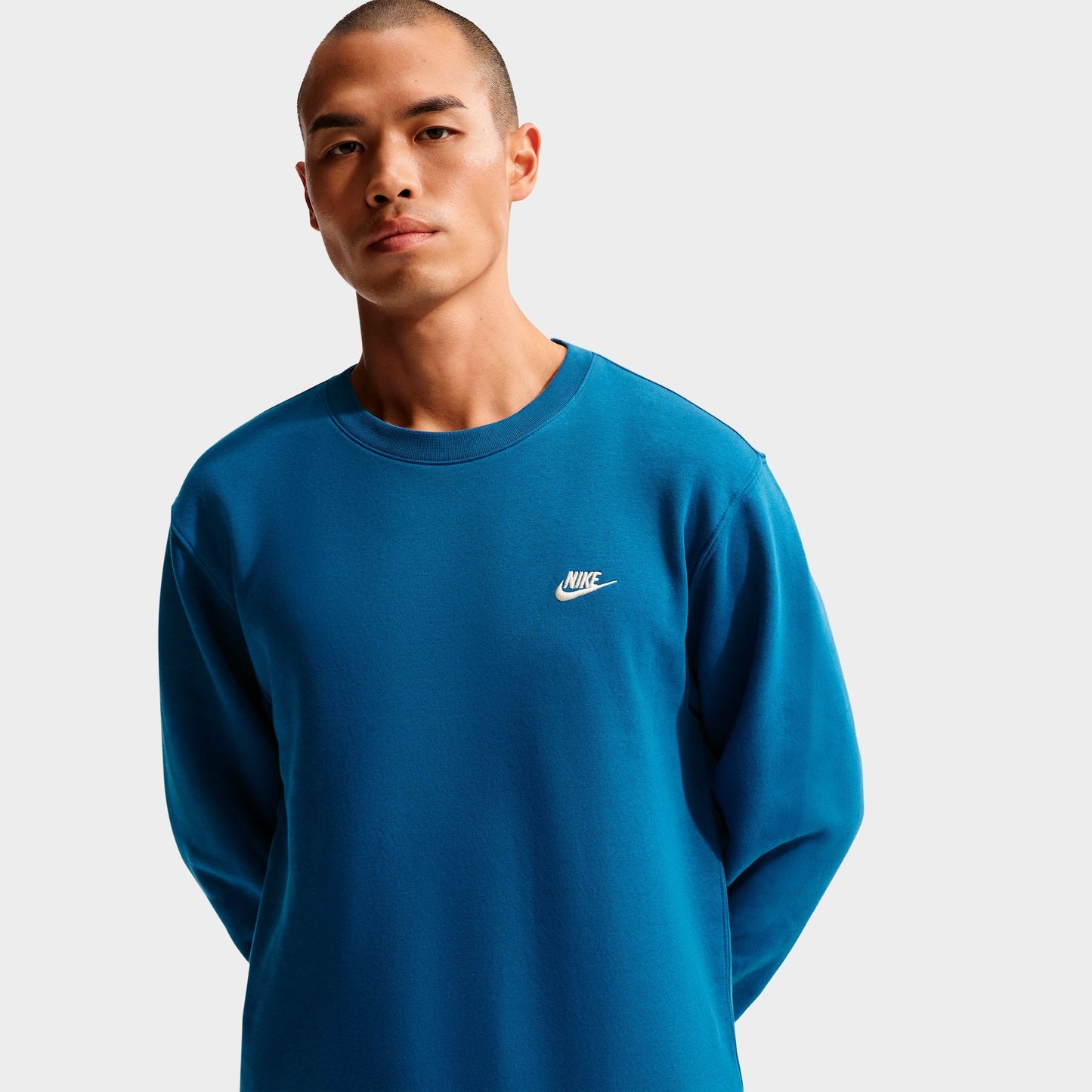 Men's Nike Club Fleece Premium Crewneck Sweatshirt - Court Blue/Light KhakI