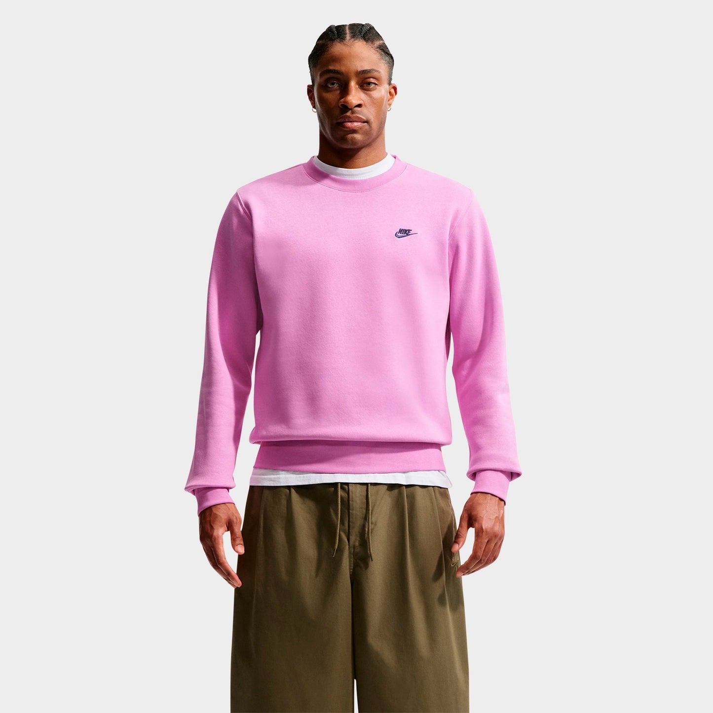 Men's Nike Club Fleece Premium Crewneck Sweatshirt - Light Magenta/Midnight Navy