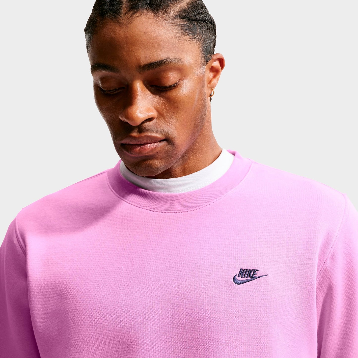 Men's Nike Club Fleece Premium Crewneck Sweatshirt - Light Magenta/Midnight Navy