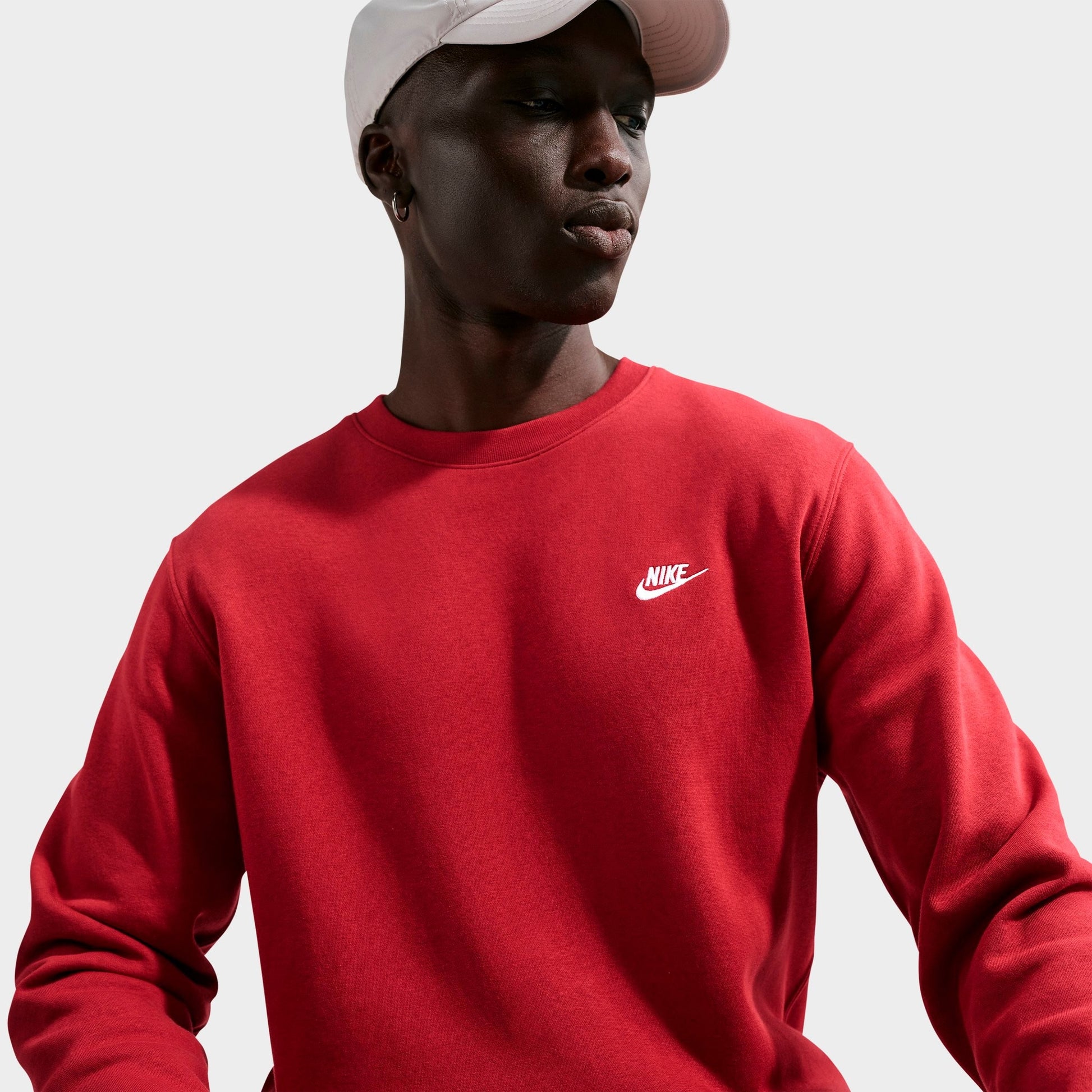 Men's Nike Club Fleece Premium Crewneck Sweatshirt - Team Crimson/White