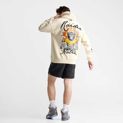 Men's Pro Standard Las Vegas Raiders NFL Fire and Roses Drop Shoulder Pullover Hoodie - Cream