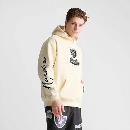 Men's Pro Standard Las Vegas Raiders NFL Fire and Roses Drop Shoulder Pullover Hoodie - Cream